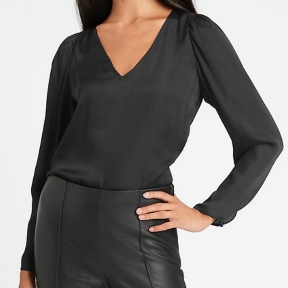 Banana Republic Soft Satin Puff-Sleeve Top Black Size Medium